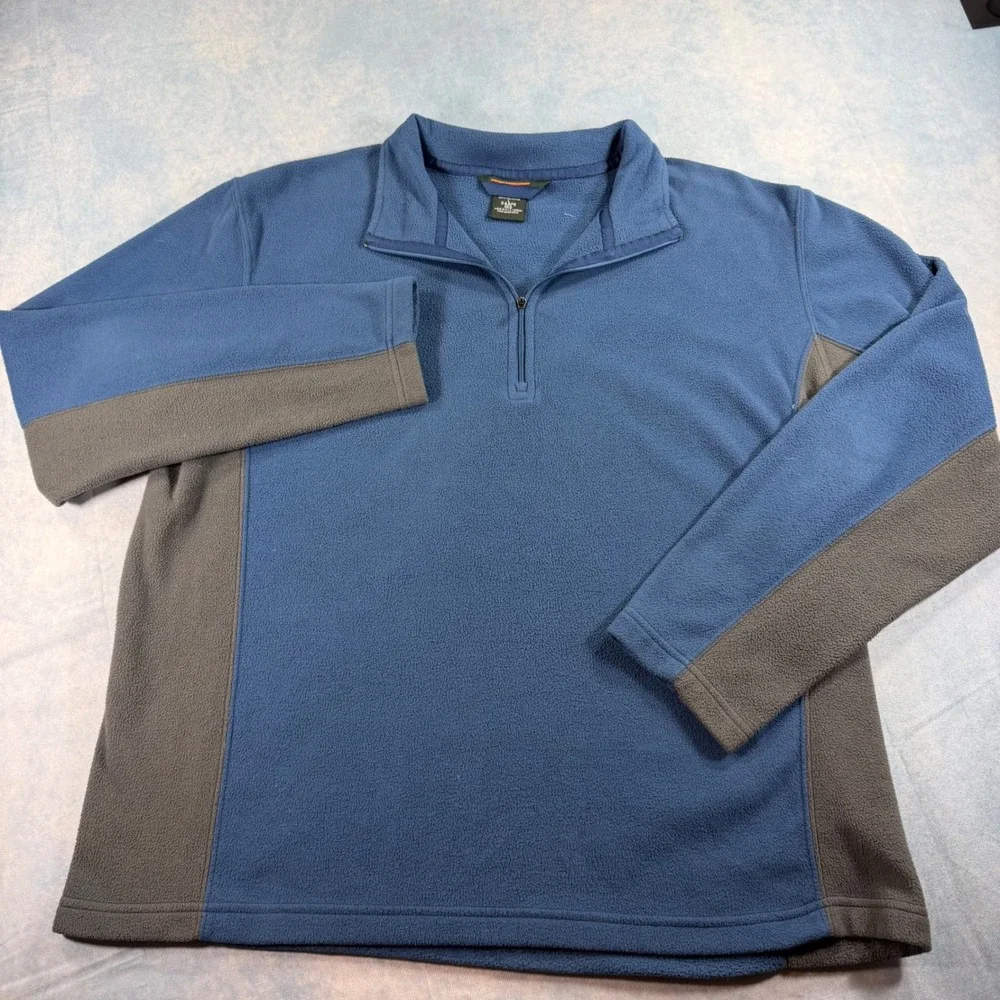 LL Bean Fleece Pullover Mens Large Blue Excellent Quarter Zip 0AAP8
